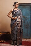 Geroo Jaipur_Grey Zari Silk Saree With Unstitched Blouse Piece_Online_at_Aza_Fashions