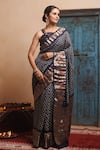 Buy_Geroo Jaipur_Grey Zari Silk Saree With Unstitched Blouse Piece_Online_at_Aza_Fashions