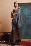 Geroo Jaipur_Grey Zari Silk Saree With Unstitched Blouse Piece_at_Aza_Fashions