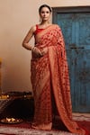 Buy_Geroo Jaipur_Red Pure Georgette Woven Gharchola Bandhani Saree With Unstitched Blouse Piece_at_Aza_Fashions
