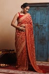 Geroo Jaipur_Red Pure Georgette Woven Gharchola Bandhani Saree With Unstitched Blouse Piece_Online_at_Aza_Fashions