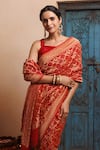 Shop_Geroo Jaipur_Red Pure Georgette Woven Gharchola Bandhani Saree With Unstitched Blouse Piece_Online_at_Aza_Fashions