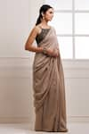 Geroo Jaipur_Beige Silk Embroidered Blouse Floral Square Neck Saree With _Online_at_Aza_Fashions