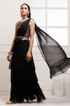 Shop_Geroo Jaipur_Black Chiffon Embroidered Blouse Floral Pre-draped Ruffled Saree With_Online_at_Aza_Fashions