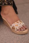 Buy_Foot Fuel_Gold Embroidery, Sequins Jaa Zardosi Embellished Wedges _at_Aza_Fashions