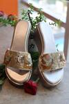 Buy_Foot Fuel_Gold Zari, Sequins Rani Mere Knotted Zardosi Work Wedges _at_Aza_Fashions