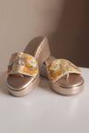 Foot Fuel_Gold Zari, Sequins Rani Mere Knotted Zardosi Work Wedges _at_Aza_Fashions