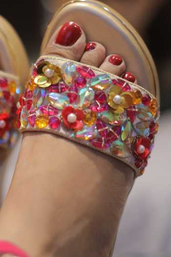Shop_Foot Fuel_Pink Crystals, Beads Peony Embellished Wedges _at_Aza_Fashions