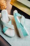 Buy_NR By Nidhi Rathi_Green Embellished Pearl Wedges_at_Aza_Fashions