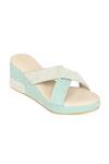 Shop_NR By Nidhi Rathi_Green Embellished Pearl Wedges_Online_at_Aza_Fashions