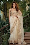 Buy_Pallavi Jaipur_Ivory Blouse Silk Blend And Saree Organza Lining Shantoon With  _at_Aza_Fashions