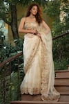 Shop_Pallavi Jaipur_Ivory Blouse Silk Blend And Saree Organza Lining Shantoon With  _at_Aza_Fashions