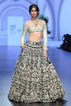 Shop_Paulmi and Harsh_Black Lehenga Raw Silk Printed Vintage Floral Notched Blouse Set  _Online_at_Aza_Fashions