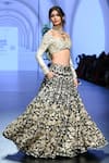 Paulmi and Harsh_Black Lehenga Raw Silk Printed Vintage Floral Notched Blouse Set  _at_Aza_Fashions