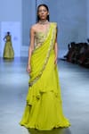 Buy_Paulmi and Harsh_Yellow Pre-draped Saree Georgette Embroidery Border With Corset Blouse _Online_at_Aza_Fashions