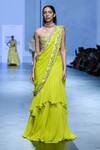 Shop_Paulmi and Harsh_Yellow Pre-draped Saree Georgette Embroidery Border With Corset Blouse _Online_at_Aza_Fashions