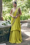 Shop_Paulmi and Harsh_Yellow Pre-draped Saree Georgette Embroidery Border With Corset Blouse 