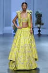 Buy_Paulmi and Harsh_Yellow Blouse And Jacket Chiniya Silk Printed Vintage Lehenga Set _Online_at_Aza_Fashions