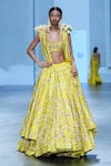 Buy_Paulmi and Harsh_Yellow Blouse And Jacket Chiniya Silk Printed Vintage Lehenga Set 