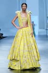 Shop_Paulmi and Harsh_Yellow Blouse And Jacket Chiniya Silk Printed Vintage Lehenga Set 