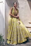 Buy_Paulmi and Harsh_Yellow Blouse And Jacket Chiniya Silk Printed Vintage Lehenga Set _Online