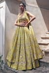 Shop_Paulmi and Harsh_Yellow Blouse Chiniya Silk Printed Vintage Embroidered And Lehenga Set  _at_Aza_Fashions