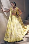 Shop_Paulmi and Harsh_Yellow Blouse Chiniya Silk Printed Vintage Embroidered And Lehenga Set  _Online_at_Aza_Fashions