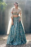 Buy_Paulmi and Harsh_Blue Blouse And Lehenga Russian Jacquard Woven Floral Leaf Bridal Set  _at_Aza_Fashions