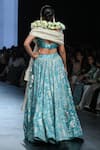 Shop_Paulmi and Harsh_Blue Blouse And Lehenga Russian Jacquard Woven Floral Leaf Bridal Set  _at_Aza_Fashions