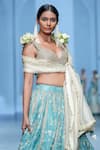 Buy_Paulmi and Harsh_Blue Blouse And Lehenga Russian Jacquard Woven Floral Leaf Bridal Set  _Online_at_Aza_Fashions