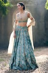 Shop_Paulmi and Harsh_Blue Blouse And Lehenga Russian Jacquard Woven Floral Leaf Bridal Set  _Online_at_Aza_Fashions