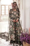 Buy_Paulmi and Harsh_Black Jacket Chiniya Silk Printed Floral Front With Embellished Veil  _at_Aza_Fashions