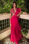 Ridhi Mehra_Pink Organza Pre-draped Ruffle Saree  _at_Aza_Fashions