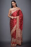 Buy_RI.Ritu Kumar_Red Satin Silk Embroidered Saree _at_Aza_Fashions