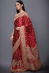 Buy_RI.Ritu Kumar_Red Satin Silk Embroidered Saree _Online_at_Aza_Fashions