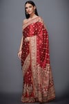 Shop_RI.Ritu Kumar_Red Satin Silk Embroidered Saree _at_Aza_Fashions