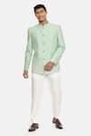 Buy_Mayank Modi - Men_Green Silk Cotton Bandhgala_at_Aza_Fashions