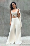 Mishru_White Blazer And Pant-organza Embroidered Floral Brielle & Pant Set _at_Aza_Fashions