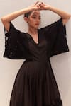 Shop_Couche_Black Cotton Lycra V Neck Floral Lace Boxy Sleeves Midi Dress  _Online_at_Aza_Fashions