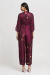 Shop_Whimsical By Shica_Magenta Organza, Satin Beads, Embroidery Floral Print Double-flap Jumpsuit _at_Aza_Fashions