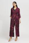 Whimsical By Shica_Magenta Organza, Satin Beads, Embroidery Floral Print Double-flap Jumpsuit _Online_at_Aza_Fashions
