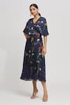 Buy_Whimsical By Shica_Blue Organza, Satin Embroidery V-neck Floral Print Wrap Dress _Online_at_Aza_Fashions