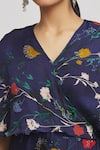 Shop_Whimsical By Shica_Blue Organza, Satin Embroidery V-neck Floral Print Wrap Dress _Online_at_Aza_Fashions