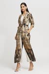 Whimsical By Shica_Black Organza, Satin Tassels, Embroidery Geometric Print Double-flap Jumpsuit _Online_at_Aza_Fashions