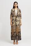 Whimsical By Shica_Black Organza, Satin Tassels, Embroidery Geometric Print Double-flap Jumpsuit _at_Aza_Fashions