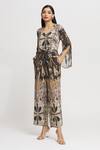 Whimsical By Shica_Black Crepe Embroidery V-neck Knotted Drape Jumpsuit _Online_at_Aza_Fashions