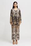 Whimsical By Shica_Black Crepe Embroidery V-neck Knotted Drape Jumpsuit _at_Aza_Fashions