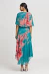 Shop_Whimsical By Shica_Blue Organza, Satin Crystals V-neck Abstract Brush Stroke Pattern Dress _at_Aza_Fashions