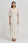 Whimsical By Shica Ivory Cotton, Silk Embroidery V-neck Floral Hand Painted Cape Dress at Aza Fashions Whimsical By Shica_Ivory Cotton, Silk Embroidery V-neck Floral Hand Painted Cape Dress _at_Aza_Fashions