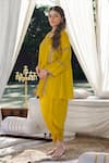 Kacha Tanka_Yellow Pure Silk Embroidered Sequin V Neck Kurta And Dhoti Pant Set _Online_at_Aza_Fashions